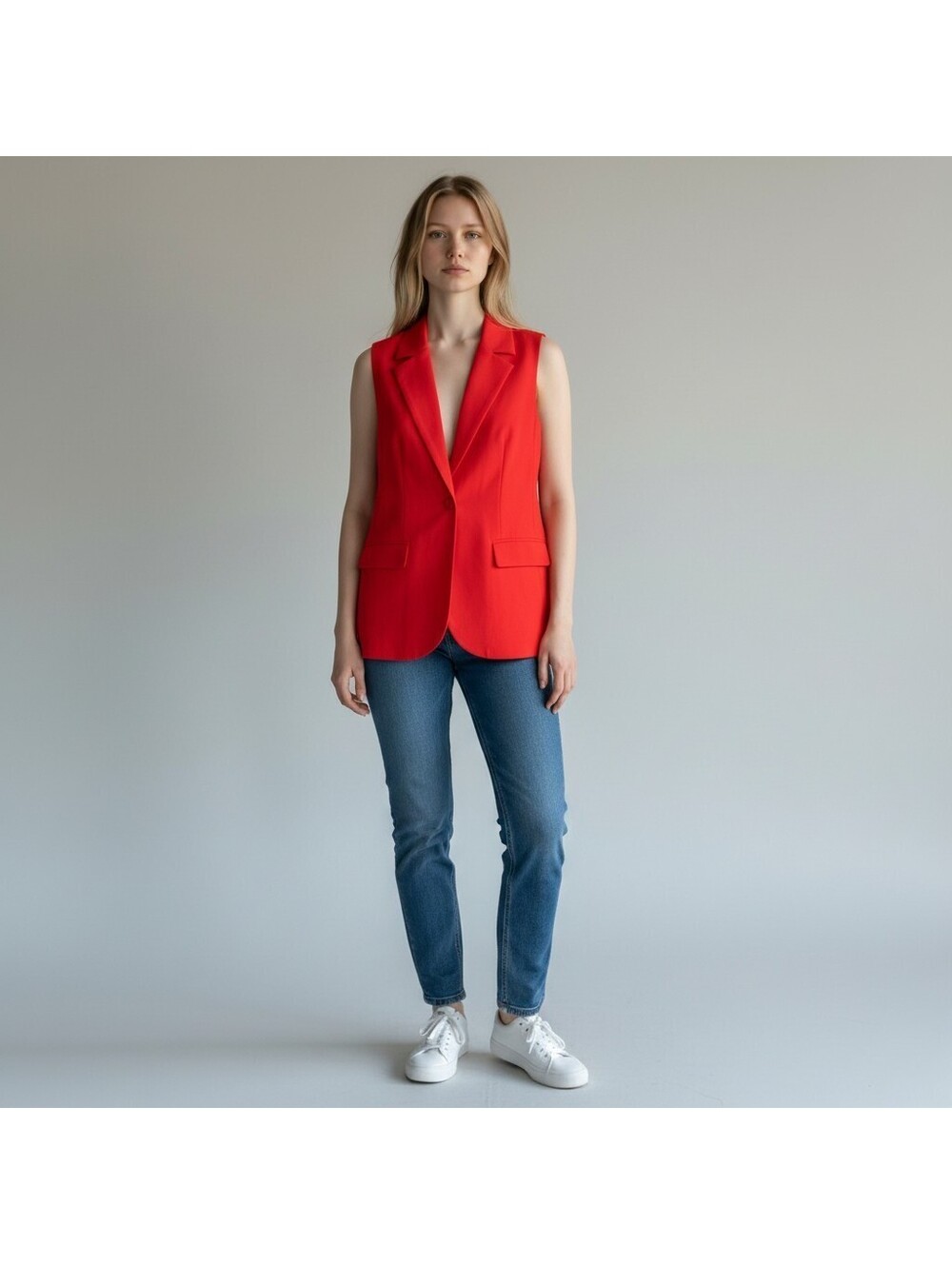 Unbranded Suit Vest Women L Large Red One Button Collared Sleeveless Classic